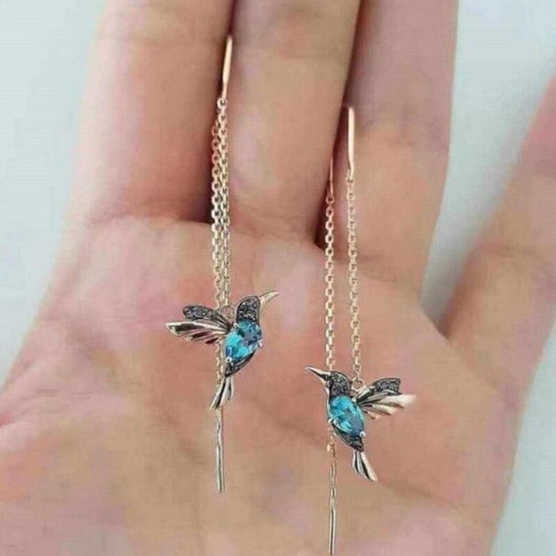 Kólibrí eyrnalokkar úr enamel og sirkonsteinum