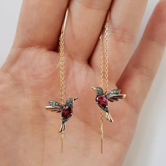Kólibrí eyrnalokkar úr enamel og sirkonsteinum